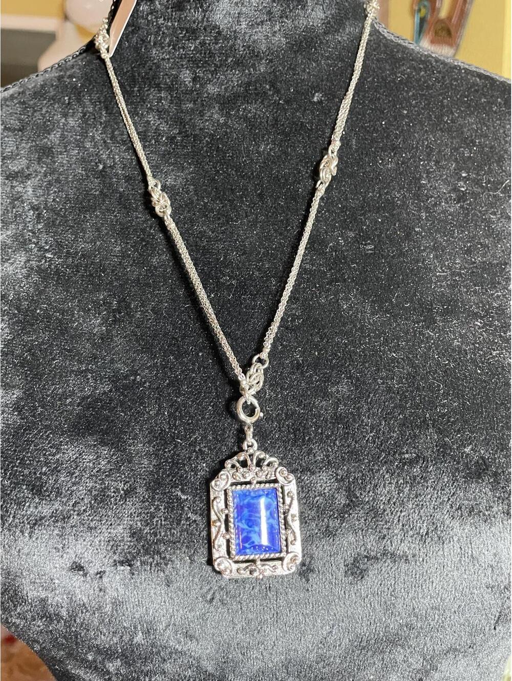 SARAH COVENTRY 1970's ROMAN HOLIDAY BLUE MARBLED STONE/CROSS REVERSIBLE NECKLACE